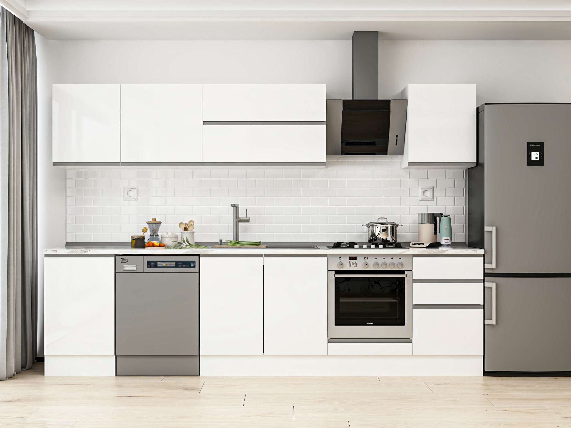 Alvinka 310X210 Cm High Gloss Mutfak Dolabı M-E90S50S50-2 High Gloss | Beyaz - Suntalam