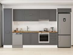 Alvinka 375X222 Cm Klasik Mebran Mutfak Dolabı Mbb-E80B50S45-1 Mebran | Antrasit - Mdf