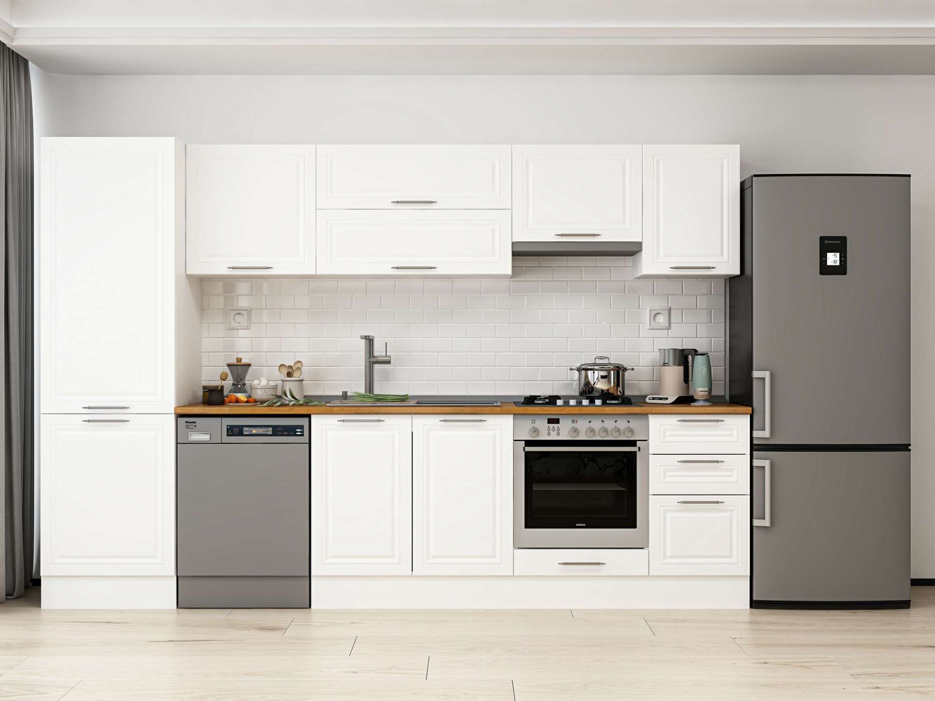 Alvinka 315X210 Cm Klasik Mebran Mutfak Dolabı Beyaz Beyaz Mb-E90B60S45-1