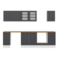 Alvinka 295X210 Cm Klasik Mebran Mutfak Dolabı M-E90S40S45-3 Mebran | Antrasit - Suntalam