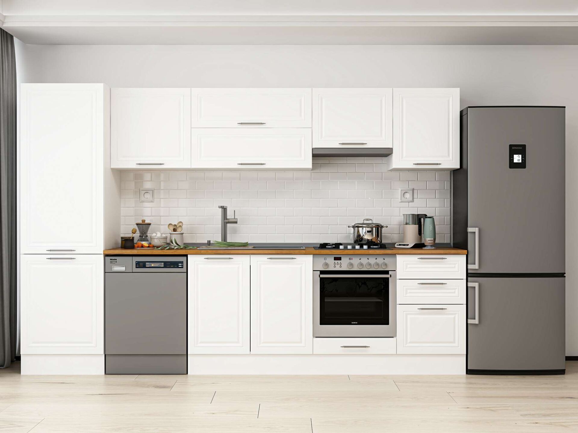 Alvinka 320X210 Cm Klasik Mebran Mutfak Dolabı Beyaz Beyaz Mb-E90B60S50-1