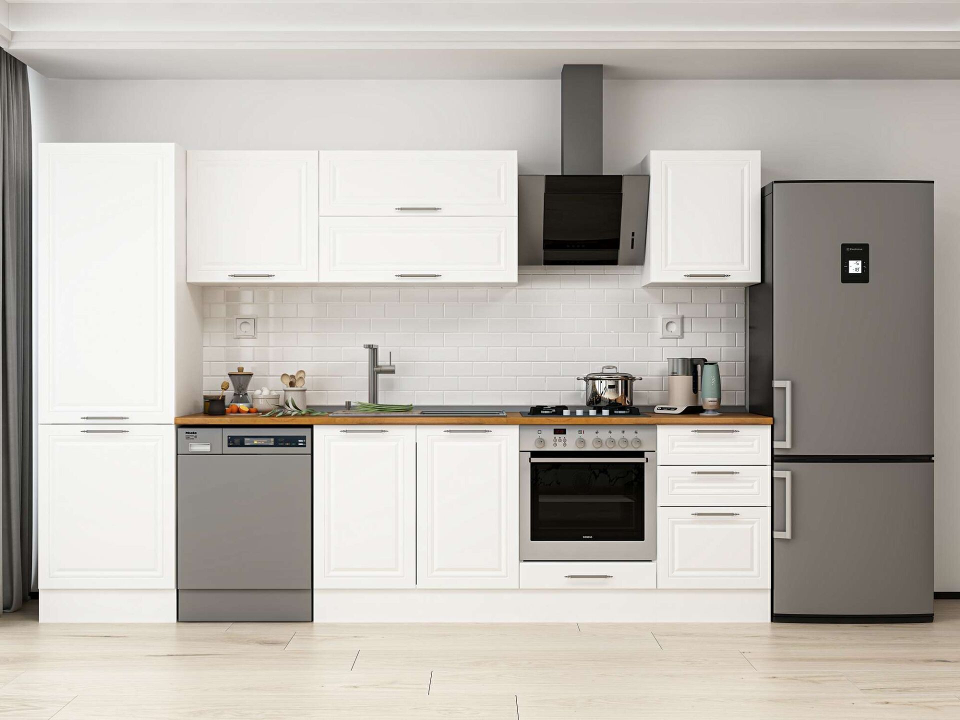 Alvinka 320X210 Cm Klasik Mebran Mutfak Dolabı Beyaz Beyaz Mb-E90B60S50-2