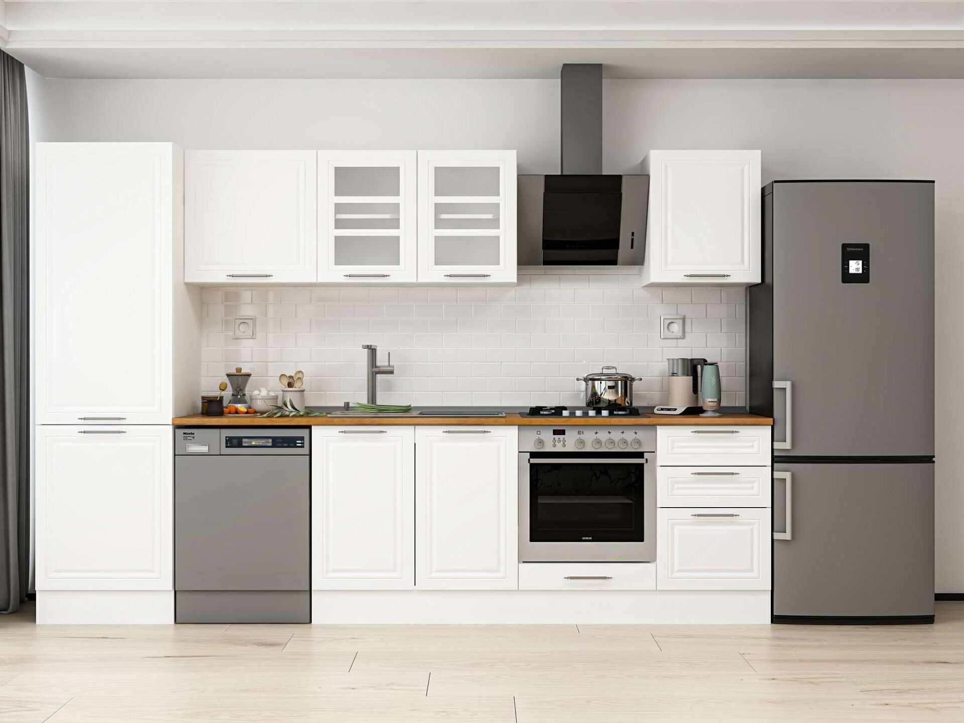 Alvinka 320X210 Cm Klasik Mebran Mutfak Dolabı Beyaz Beyaz Mb-E90B60S50-3