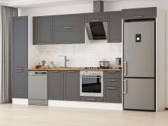 Alvinka 375X222 Cm Klasik Mebran Mutfak Dolabı Mbb-E80B50S45-2 Mebran | Antrasit - Mdf