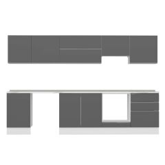 Alvinka 320X210 Cm High Gloss Mutfak Dolabı M-E90S50S60-1 High Gloss | Antrasit - Suntalam