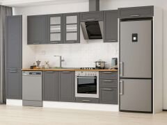 Alvinka 375X222 Cm Klasik Mebran Mutfak Dolabı Mbb-E80B50S45-3 Mebran | Antrasit - Suntalam