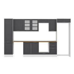 Alvinka 375X222 Cm Klasik Mebran Mutfak Dolabı Mbb-E80B50S45-3 Mebran | Antrasit - Suntalam