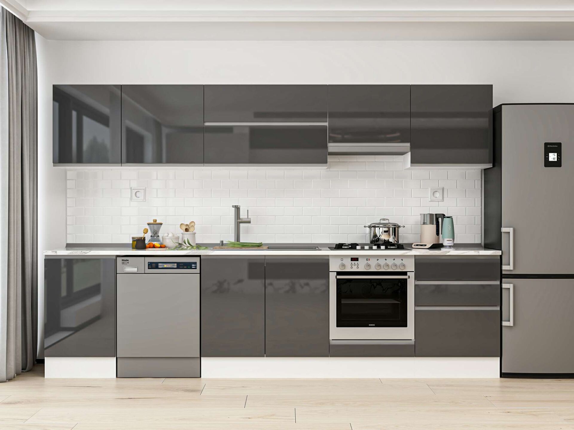 Alvinka 320X210 Cm High Gloss Mutfak Dolabı M-E90S50S60-1 High Gloss | Antrasit - Mdf