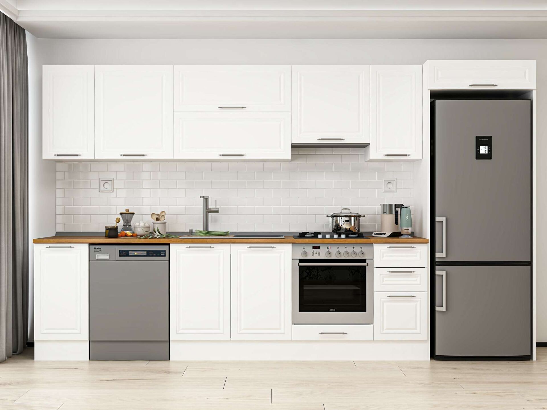 Alvinka 360X222 Cm Klasik Mebran Mutfak Dolabı Beyaz Beyaz Mb-E80S40S40-1