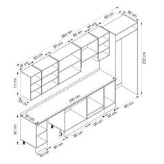 Alvinka 360X222 Cm Klasik Mebran Mutfak Dolabı Beyaz Beyaz Mb-E80S40S40-1