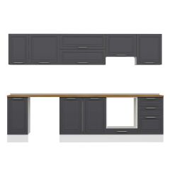 Alvinka 300X210 Cm Klasik Mebran Mutfak Dolabı M-E90S40S50-1 Mebran | Antrasit - Mdf