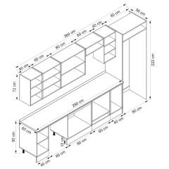 Alvinka 360X222 Cm Klasik Mebran Mutfak Dolabı Beyaz Beyaz Mb-E80S40S40-2