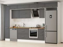 Alvinka 365X240 Cm Klasik Mebran Mutfak Dolabı Mbb-E80B40S45-2 Mebran | Antrasit - Suntalam