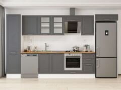 Alvinka 375X222 Cm Klasik Mebran Mutfak Dolabı Mbb-E80B50S45-3 Mebran | Antrasit - Mdf