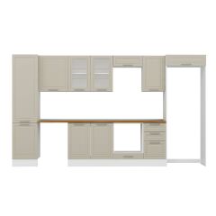 Alvinka 375X222 Cm Klasik Mebran Mutfak Dolabı Mbb-E80B50S45-3 Mebran | Kumtaşı - Mdf