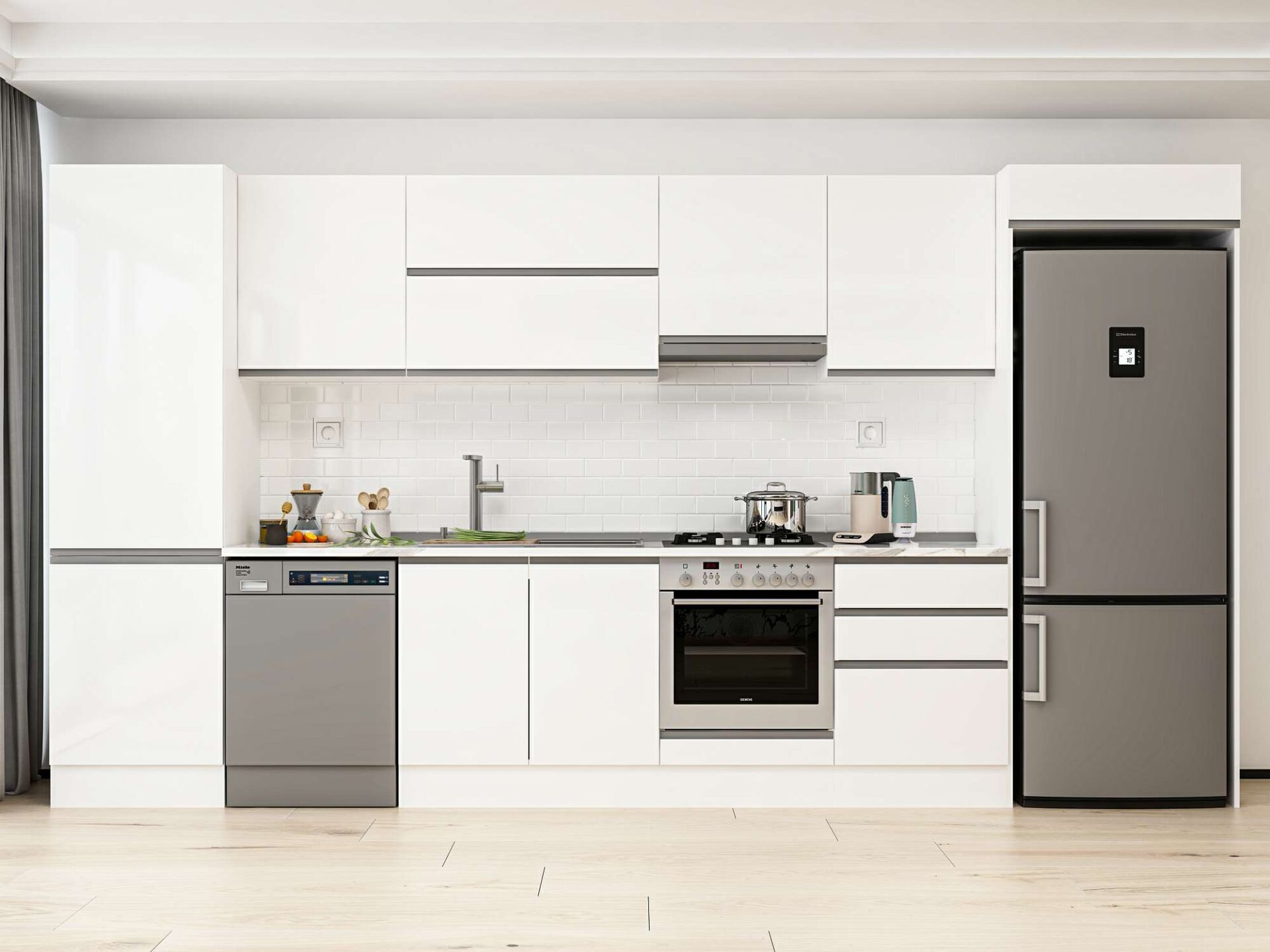 Alvinka 410X222 Cm High Gloss Mutfak Dolabı Mbb-E90B60S60-1 High Gloss | Beyaz - Suntalam