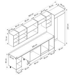 Alvinka 365X222 Cm Klasik Mebran Mutfak Dolabı Beyaz Beyaz Mb-E80S40S45-3