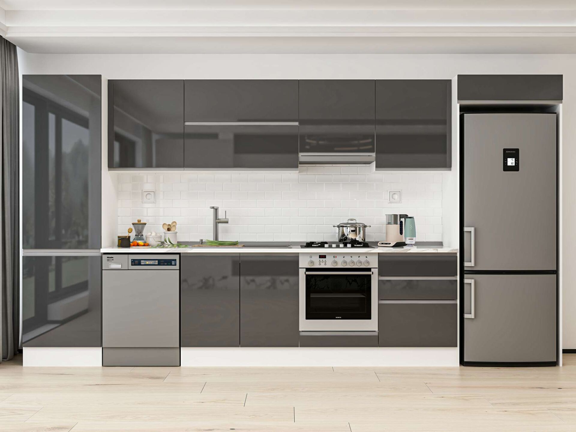 Alvinka 410X222 Cm High Gloss Mutfak Dolabı Mbb-E90B60S60-1 High Gloss | Antrasit - Mdf