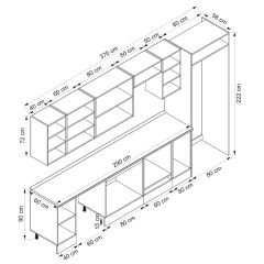 Alvinka 370X222 Cm Klasik Mebran Mutfak Dolabı Beyaz Beyaz Mb-E80S40S50-3