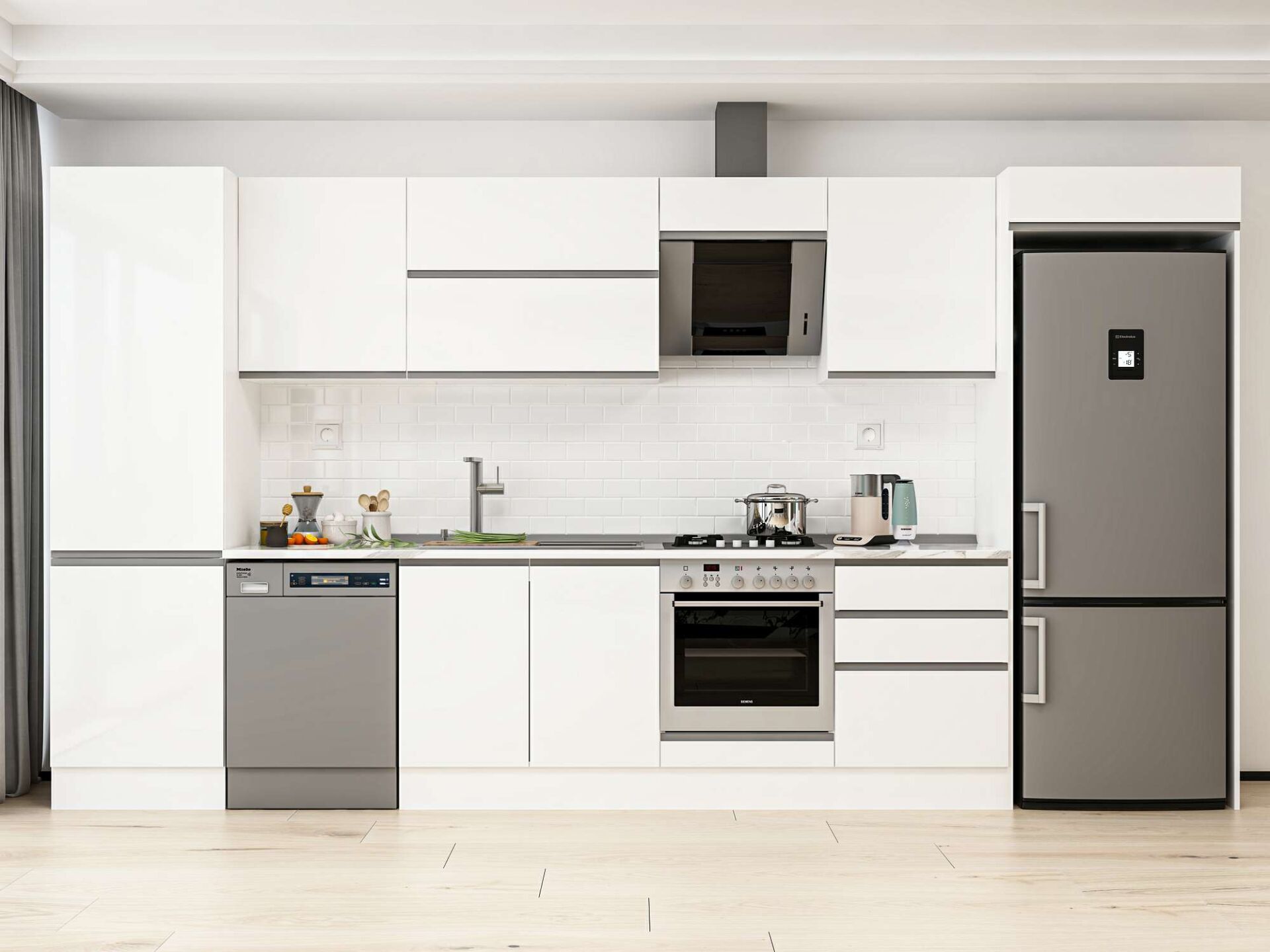 Alvinka 410X222 Cm High Gloss Mutfak Dolabı Mbb-E90B60S60-2 High Gloss | Beyaz - Suntalam