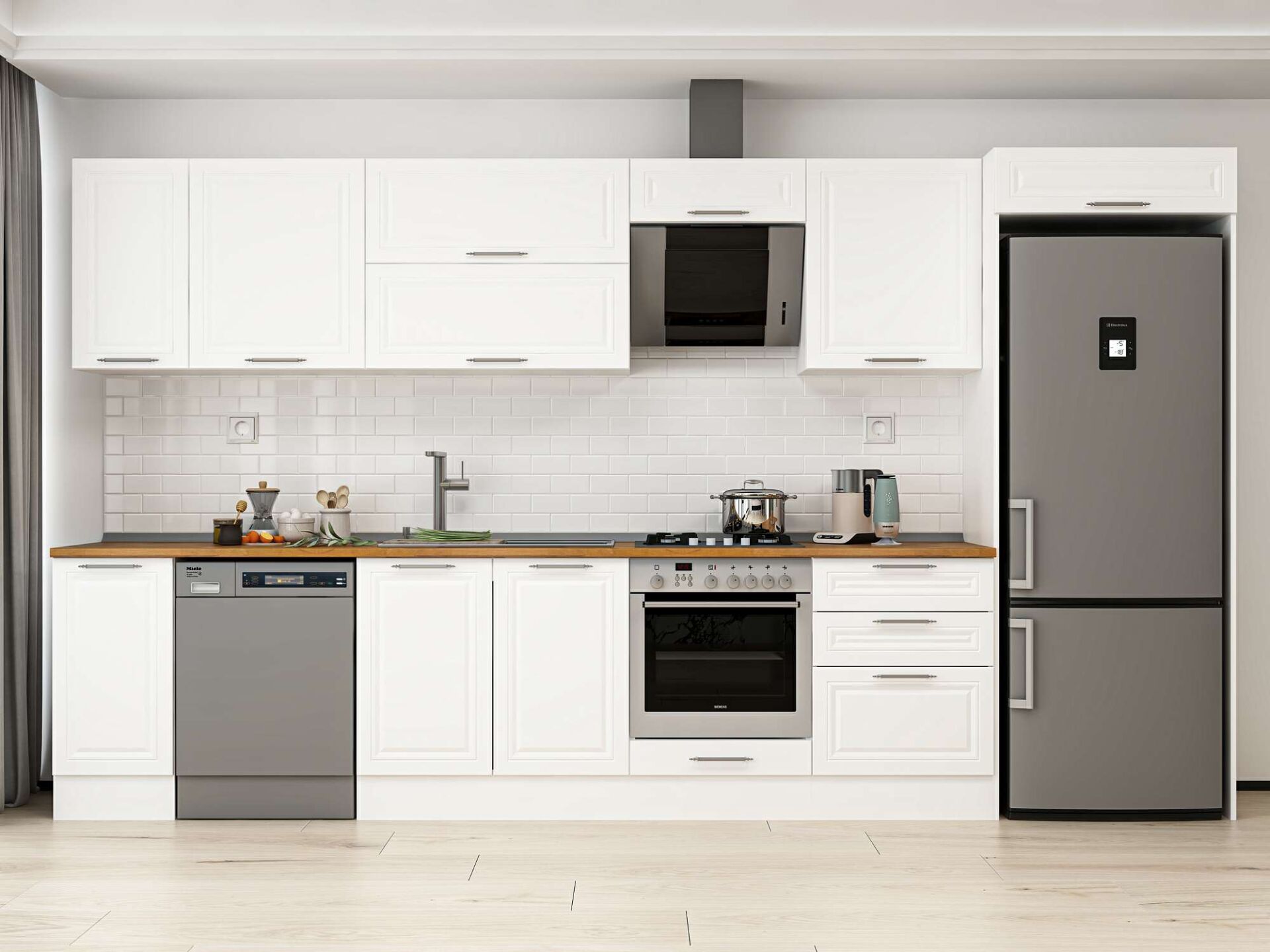 Alvinka 380X222 Cm Klasik Mebran Mutfak Dolabı Beyaz Beyaz Mb-E80S40S60-2
