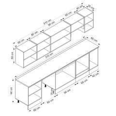 Alvinka 310X210 Cm High Gloss Mutfak Dolabı M-E90S60S40-1 High Gloss | Antrasit - Suntalam