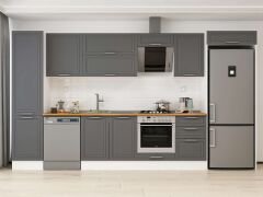 Alvinka 380X222 Cm Klasik Mebran Mutfak Dolabı Mbb-E80B50S50-2 Mebran | Antrasit - Suntalam