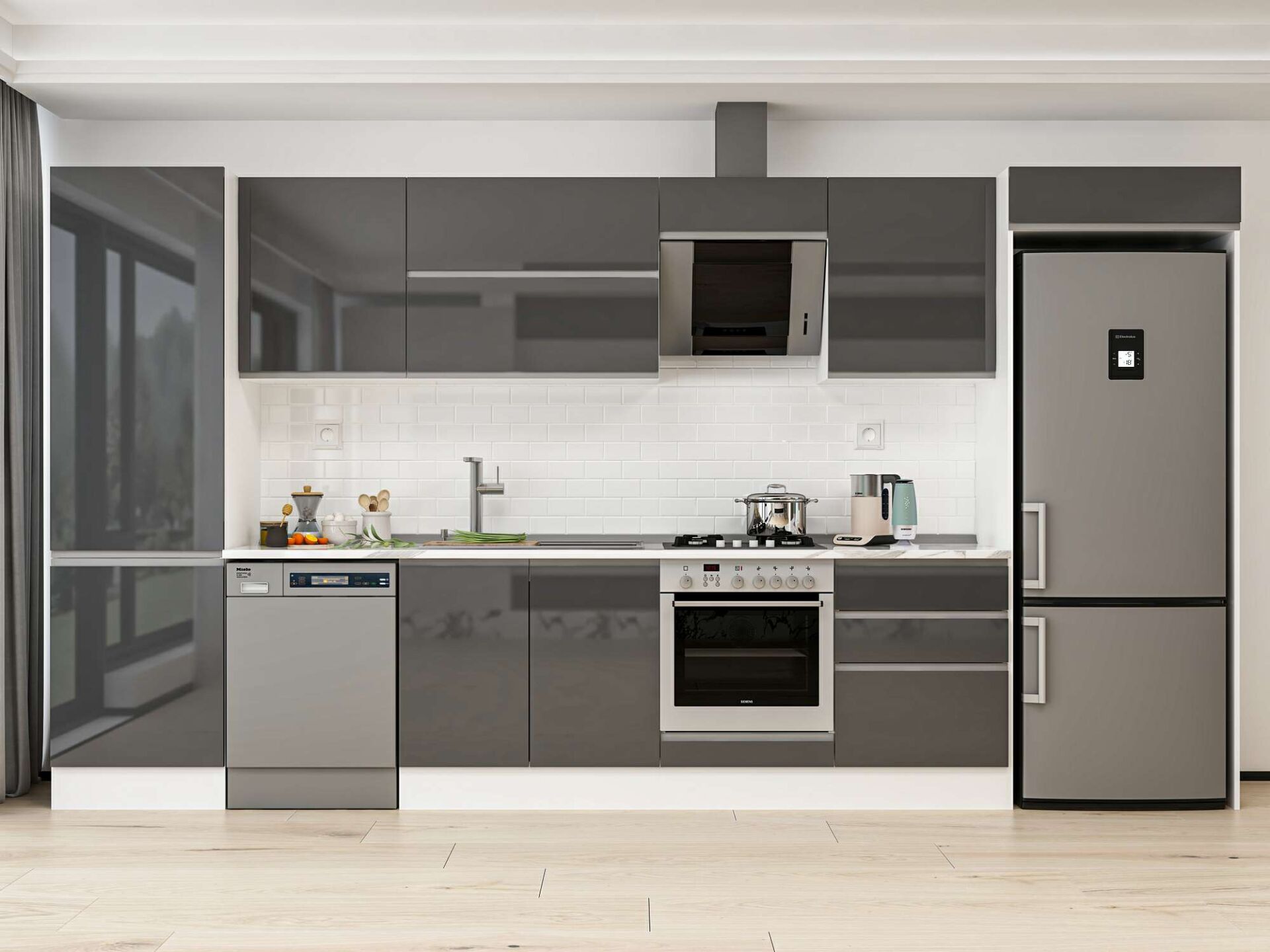 Alvinka 410X222 Cm High Gloss Mutfak Dolabı Mbb-E90B60S60-2 High Gloss | Antrasit - Mdf