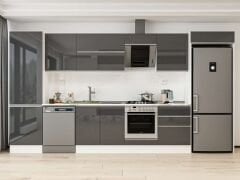 Alvinka 410X222 Cm High Gloss Mutfak Dolabı Mbb-E90B60S60-2 High Gloss | Antrasit - Mdf