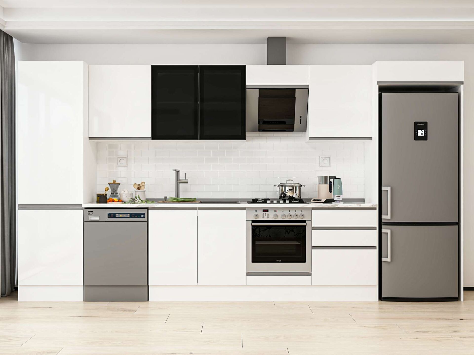 Alvinka 410X222 Cm High Gloss Mutfak Dolabı Mbb-E90B60S60-3 High Gloss | Beyaz - Mdf