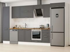 Alvinka 380X222 Cm Klasik Mebran Mutfak Dolabı Mbb-E80B50S50-2 Mebran | Antrasit - Mdf