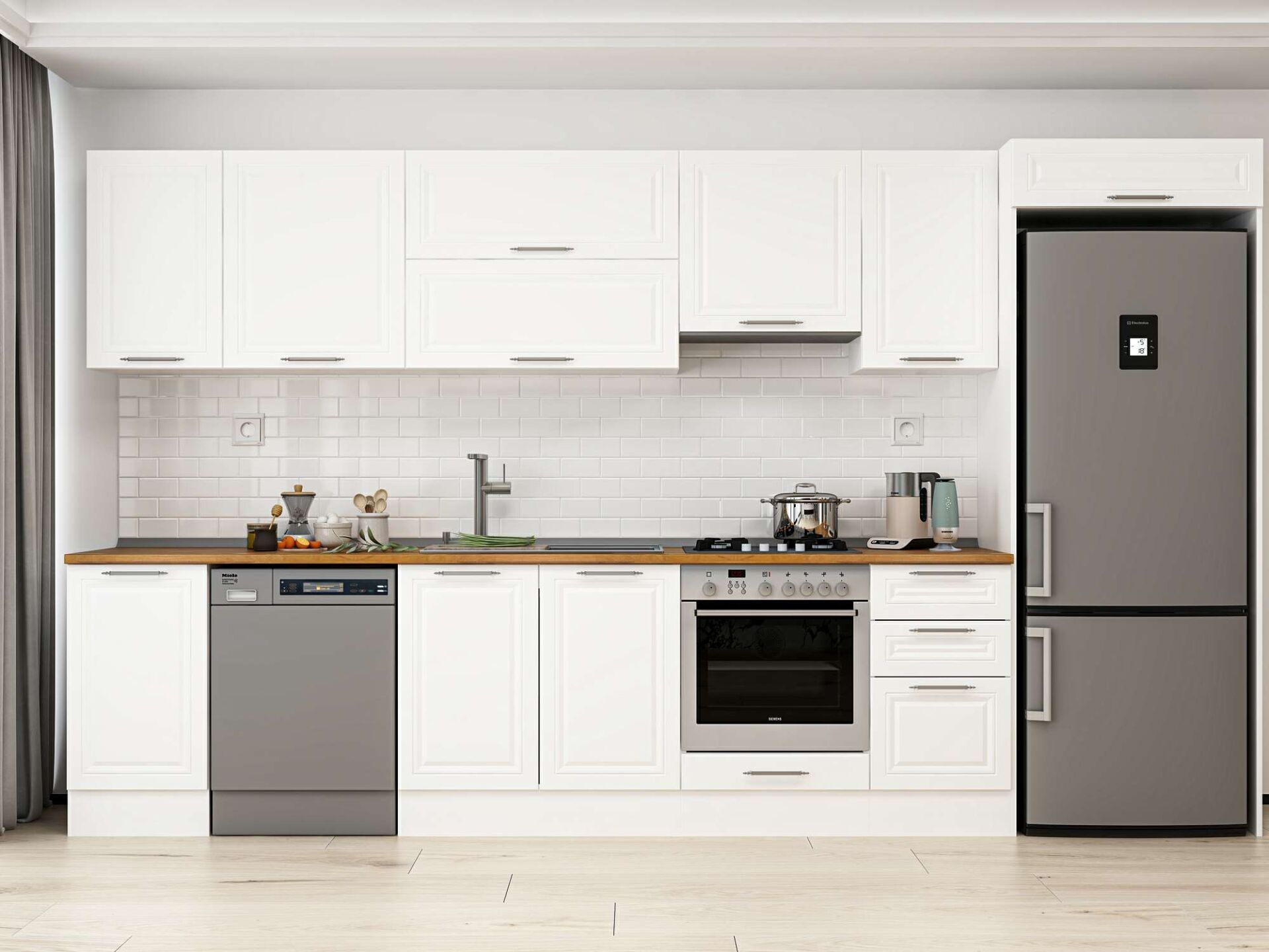 Alvinka 370X222 Cm Klasik Mebran Mutfak Dolabı Beyaz Beyaz Mb-E80S45S45-1