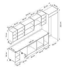 Alvinka 370X222 Cm Klasik Mebran Mutfak Dolabı Beyaz Beyaz Mb-E80S45S45-1