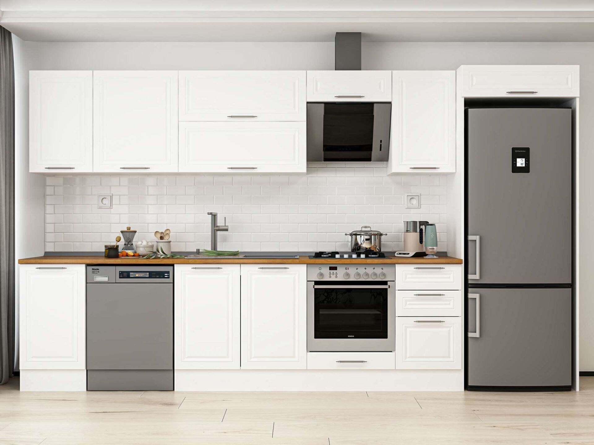 Alvinka 370X222 Cm Klasik Mebran Mutfak Dolabı Beyaz Beyaz Mb-E80S45S45-2