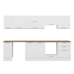 Alvinka 310X210 Cm Klasik Mebran Mutfak Dolabı M-E90S40S60-1 Mebran | Beyaz - Mdf