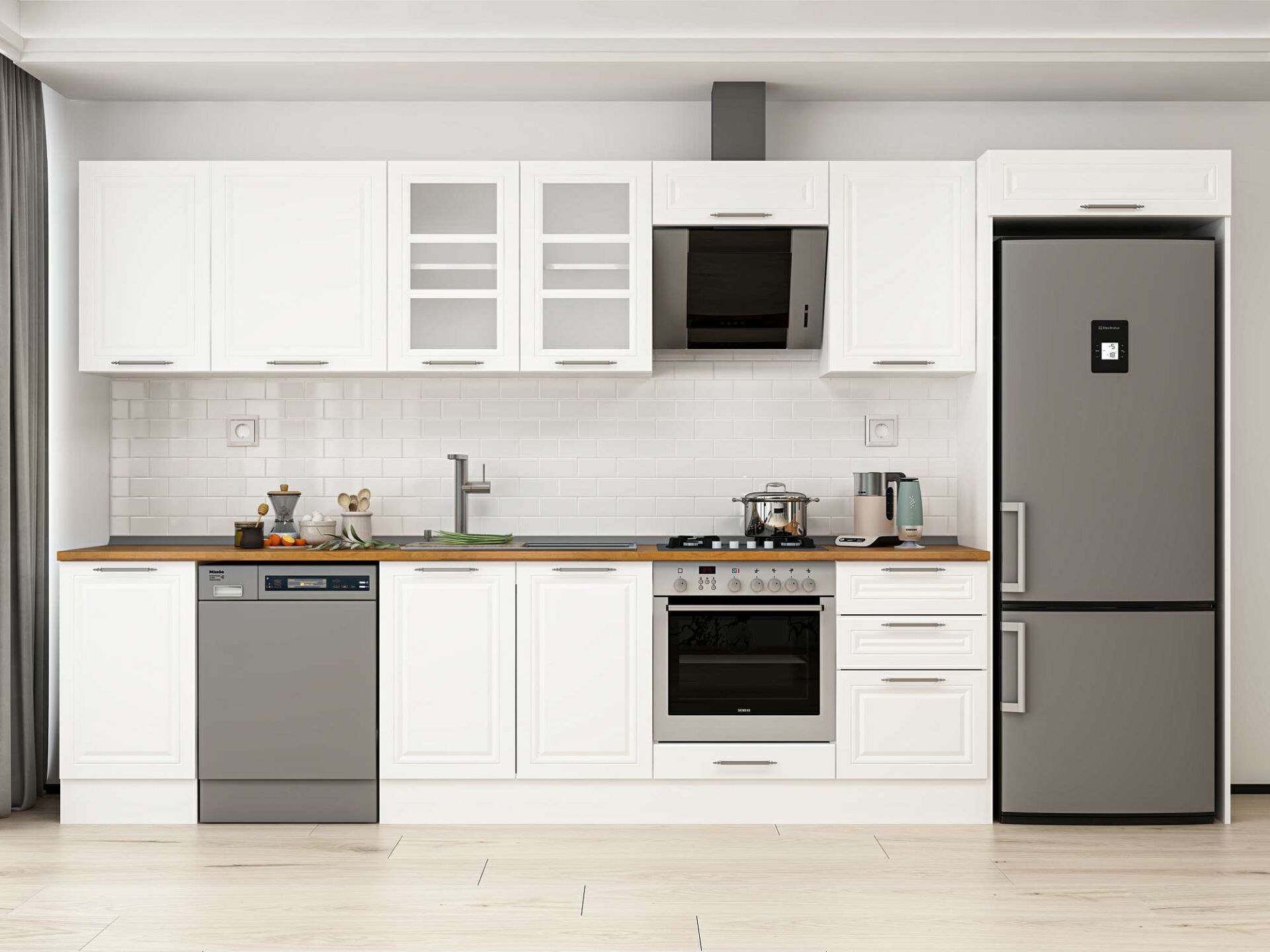 Alvinka 375X222 Cm Klasik Mebran Mutfak Dolabı Beyaz Beyaz Mb-E80S45S50-3