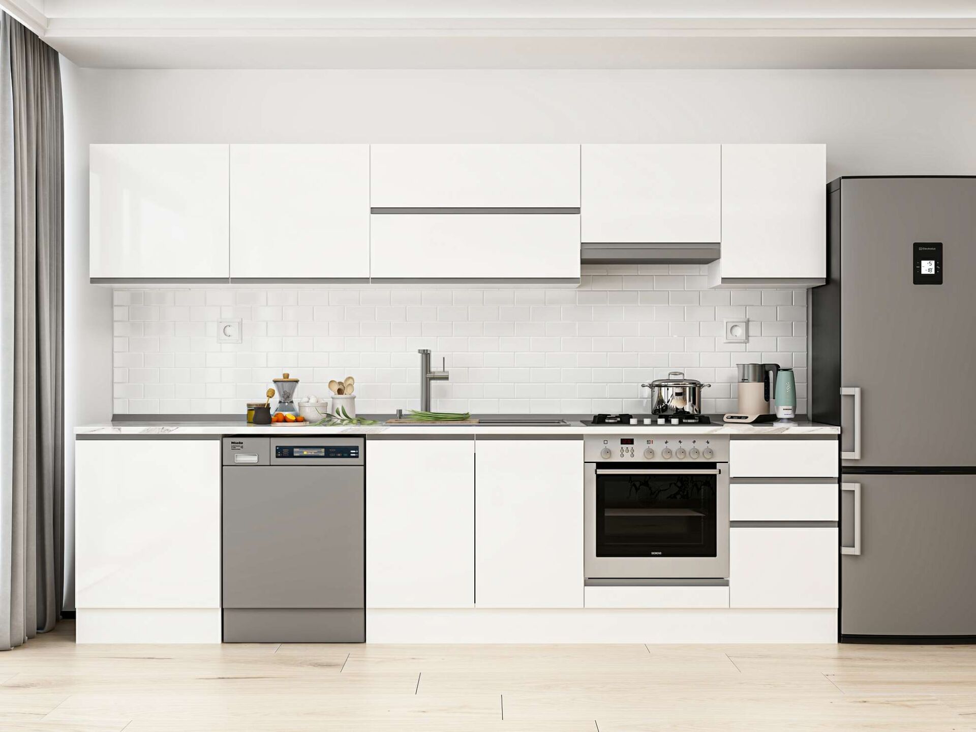 Alvinka 315X210 Cm High Gloss Mutfak Dolabı M-E90S60S45-1 High Gloss | Beyaz - Suntalam