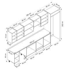 Alvinka 385X222 Cm Klasik Mebran Mutfak Dolabı Beyaz Beyaz Mb-E80S45S60-1
