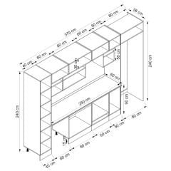 Alvinka 370X240 Cm Klasik Mebran Mutfak Dolabı Mbb-E80B40S50-2 Mebran | Antrasit - Mdf