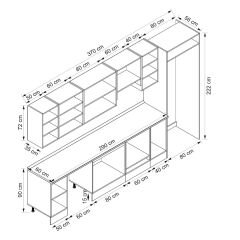 Alvinka 370X222 Cm Klasik Mebran Mutfak Dolabı Beyaz Beyaz Mb-E80S50S40-1