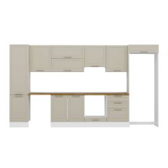 Alvinka 390X222 Cm Klasik Mebran Mutfak Dolabı Mbb-E80B50S60-1 Mebran | Kumtaşı - Suntalam