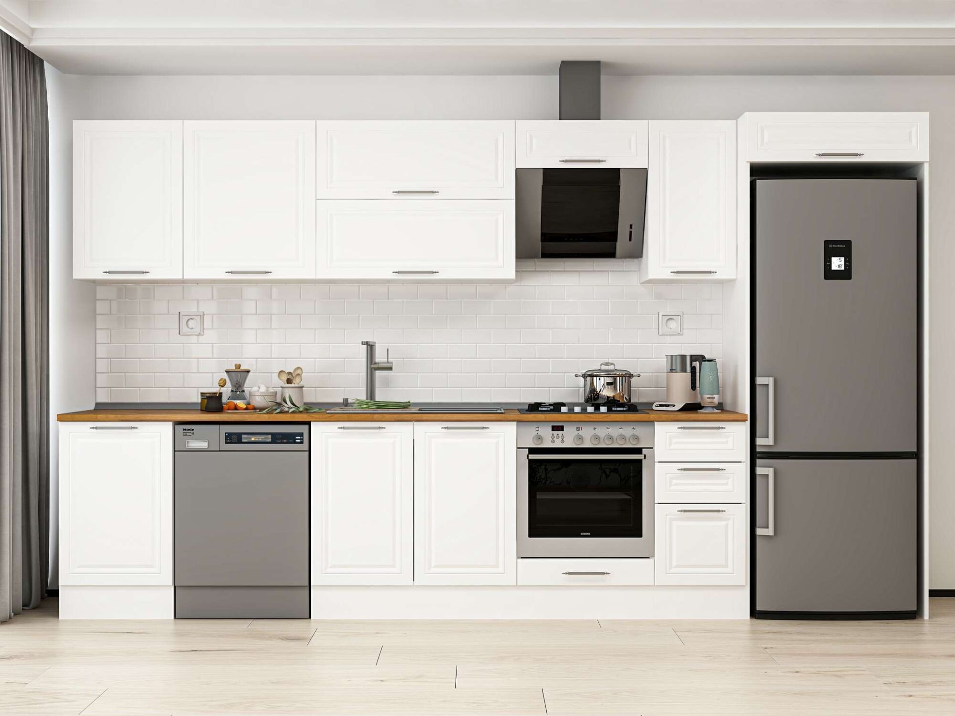 Alvinka 370X222 Cm Klasik Mebran Mutfak Dolabı Beyaz Beyaz Mb-E80S50S40-2