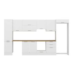 Alvinka 390X222 Cm Klasik Mebran Mutfak Dolabı Mbb-E80B50S60-1 Mebran | Beyaz - Mdf