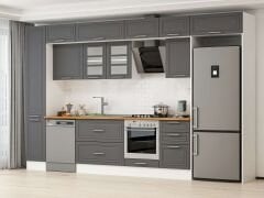 Alvinka 370X240 Cm Klasik Mebran Mutfak Dolabı Mbb-E80B40S50-3 Mebran | Antrasit - Suntalam