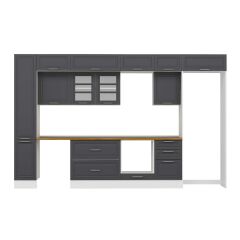 Alvinka 370X240 Cm Klasik Mebran Mutfak Dolabı Mbb-E80B40S50-3 Mebran | Antrasit - Suntalam