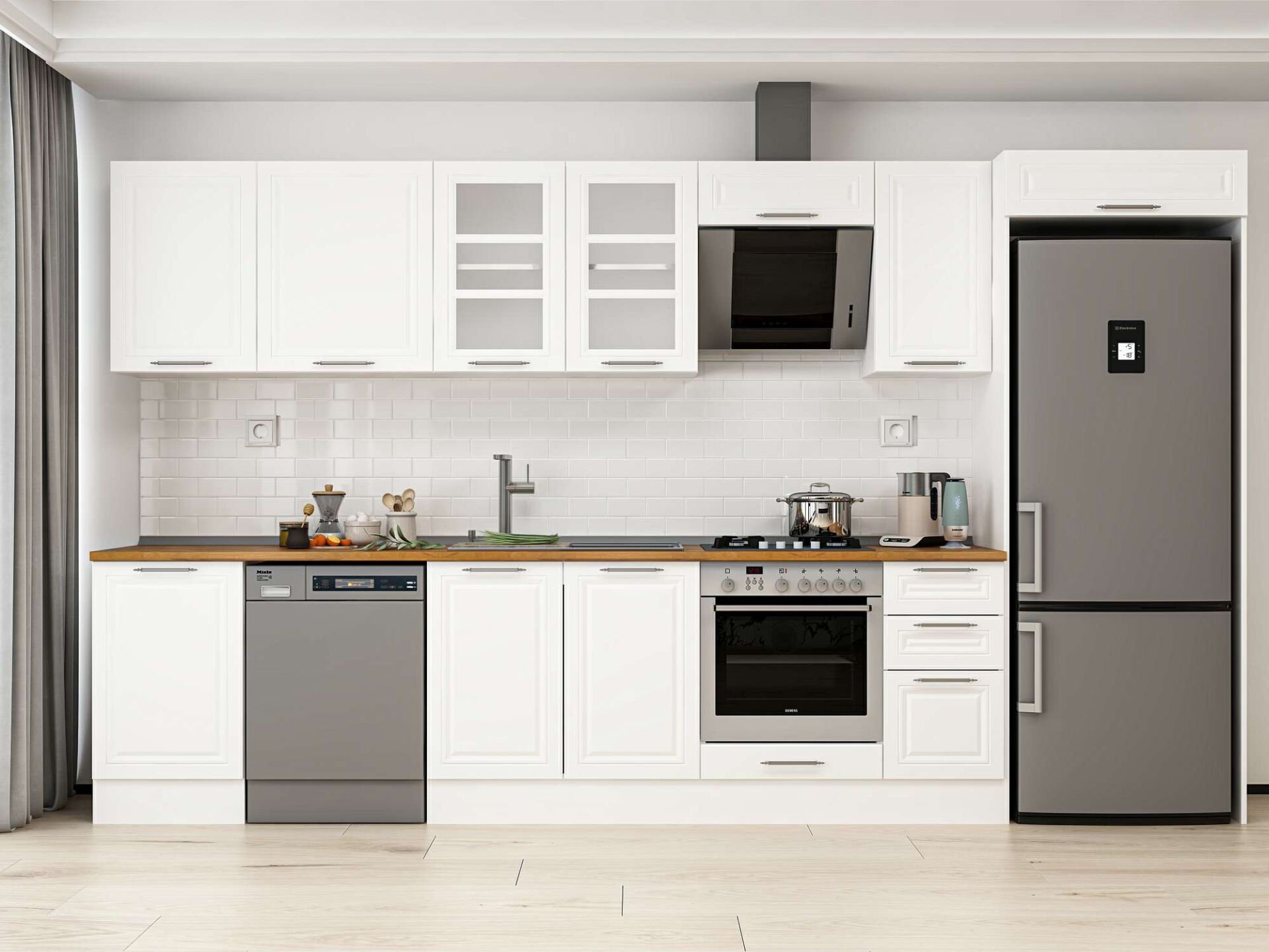 Alvinka 370X222 Cm Klasik Mebran Mutfak Dolabı Beyaz Beyaz Mb-E80S50S40-3