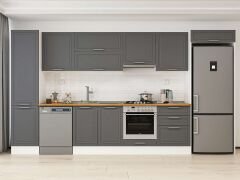 Alvinka 390X222 Cm Klasik Mebran Mutfak Dolabı Mbb-E80B50S60-1 Mebran | Antrasit - Mdf