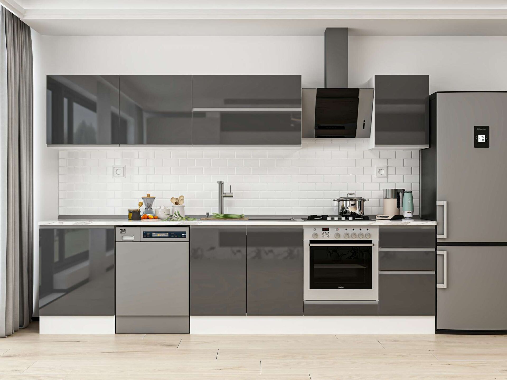 Alvinka 315X210 Cm High Gloss Mutfak Dolabı M-E90S60S45-2 High Gloss | Antrasit - Suntalam