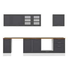 Alvinka 310X210 Cm Klasik Mebran Mutfak Dolabı M-E90S40S60-3 Mebran | Antrasit - Suntalam