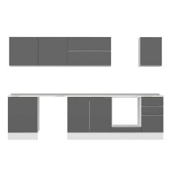 Alvinka 315X210 Cm High Gloss Mutfak Dolabı M-E90S60S45-2 High Gloss | Antrasit - Mdf